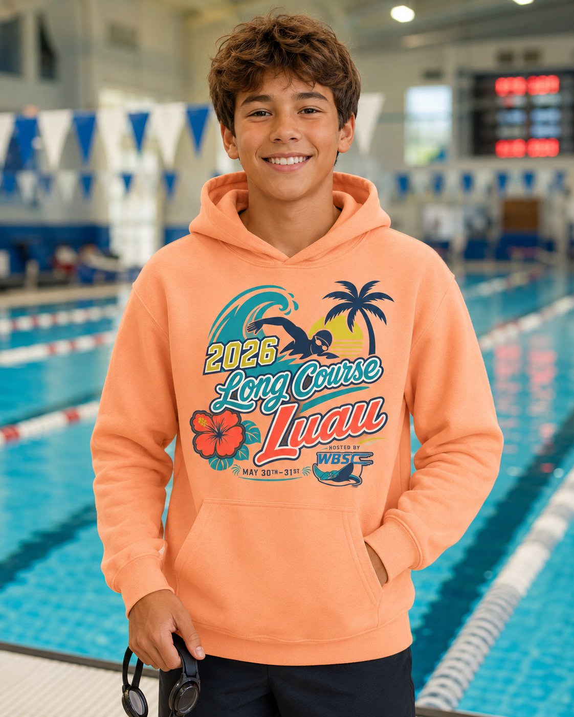 Long Course Luau swim meet hoodie